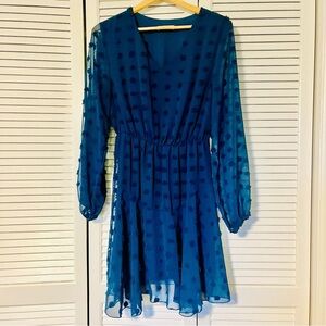 Teal Blue Sheer Polka Dot Dress